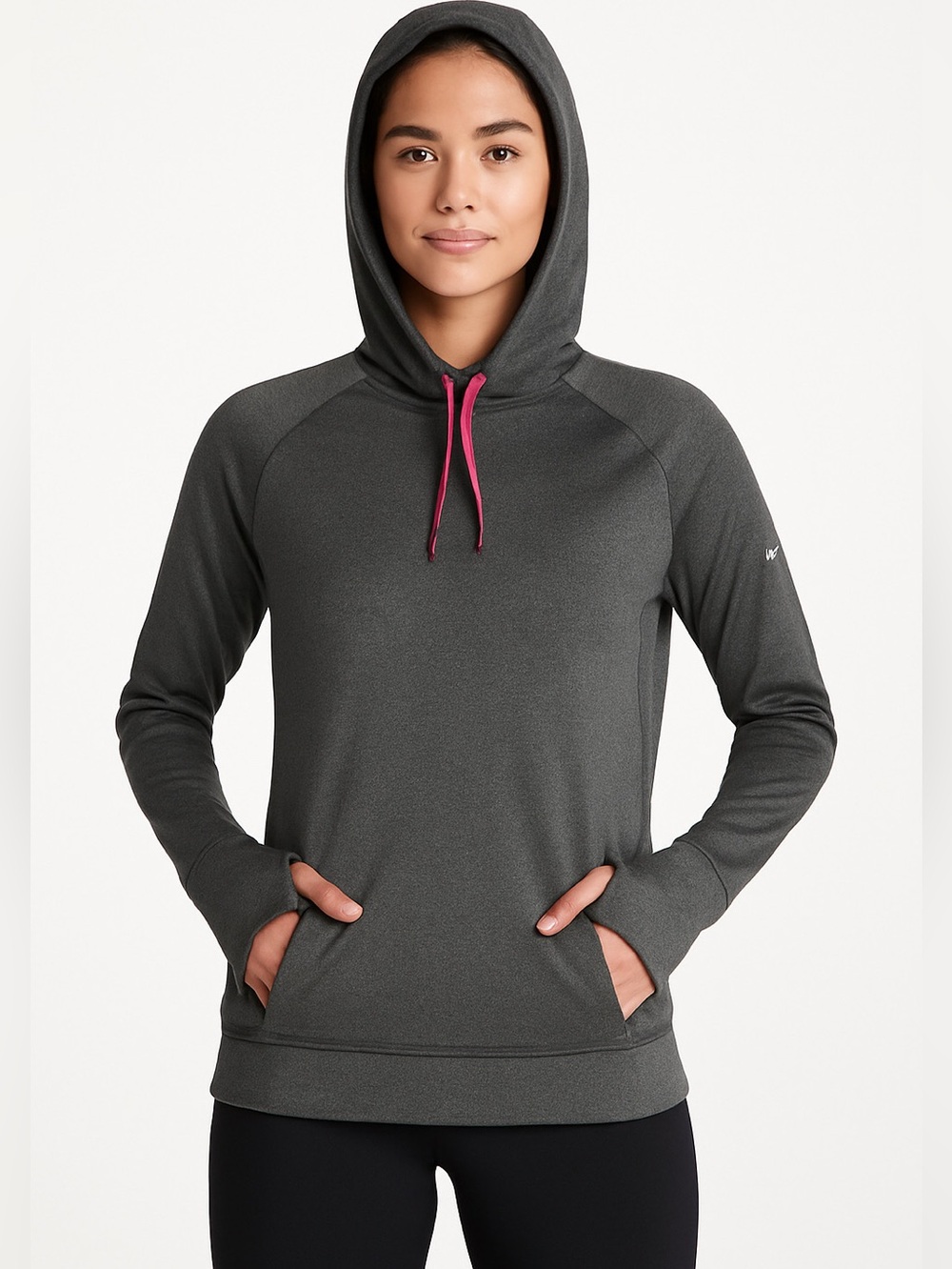 New Columbia women's pullover sweatshirt hood grey size M thumbholes long sleeve